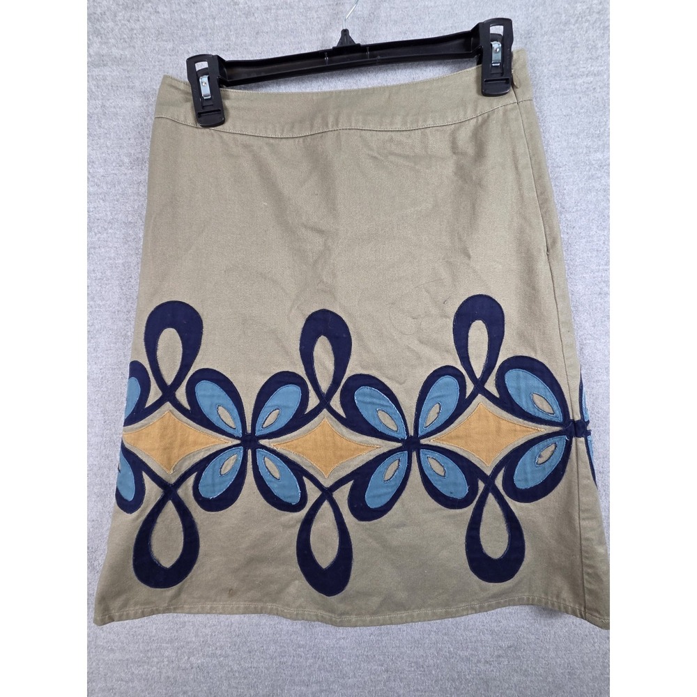 Boden A Line Skirt Womens 4 Embroidered Flower Applique Retro Print Boho Lined